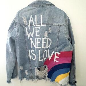 Wren & Glory “All We Need Is Love” hand painted denim jacket